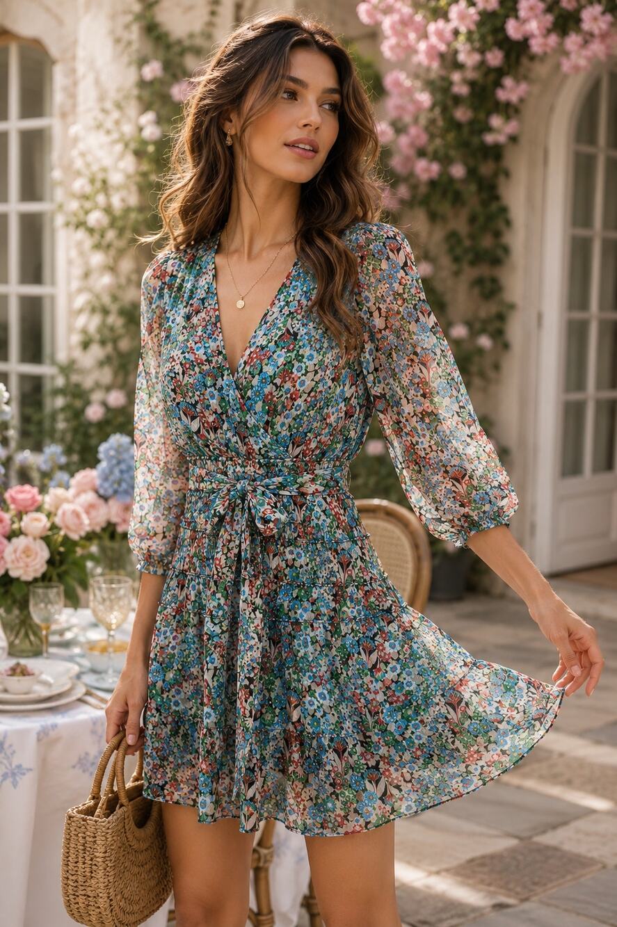 Ted Baker London TIANIA Floral Smocked Belted Mini Dress Size 3 US 8